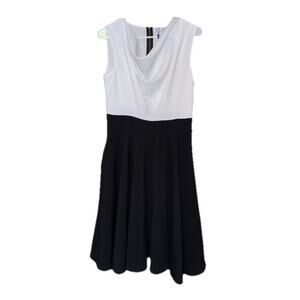 Womens 12 A Line Dress Drape Cowl Neck White Black Closet London Pockets NWT